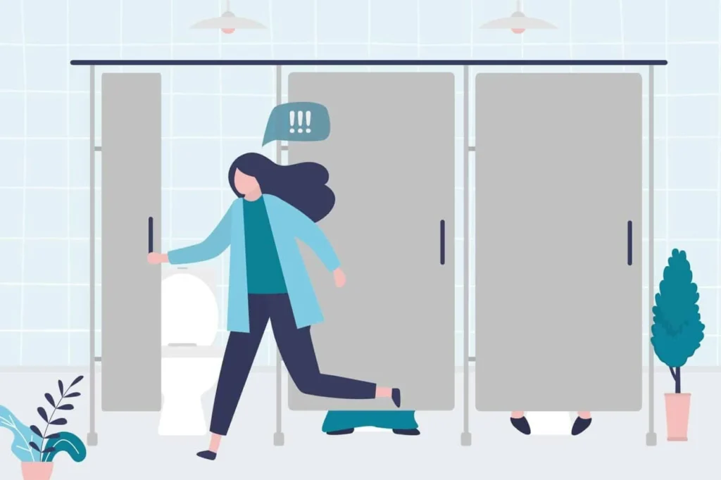 graphic of Urine incontinence Upper Sydenham woman running to the toilet.