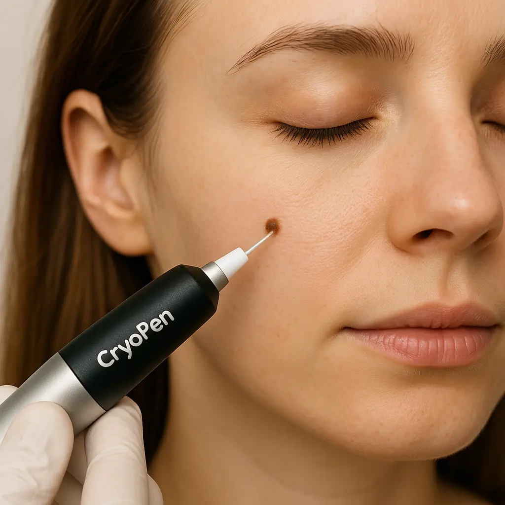 woman receiving facial mole removal Upper Sydenham using cryopen